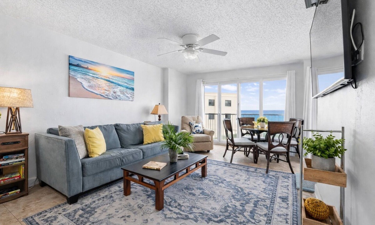 Daytona Beach Shores Condo | Enjoy stunning ocean views from the balcony, living room, dining area, and kitchen. This 2BR condo features a heated beachfront pool, fitness room, king beds in both bedrooms, and comfortably sleeps 4 in beautiful Daytona Shores.