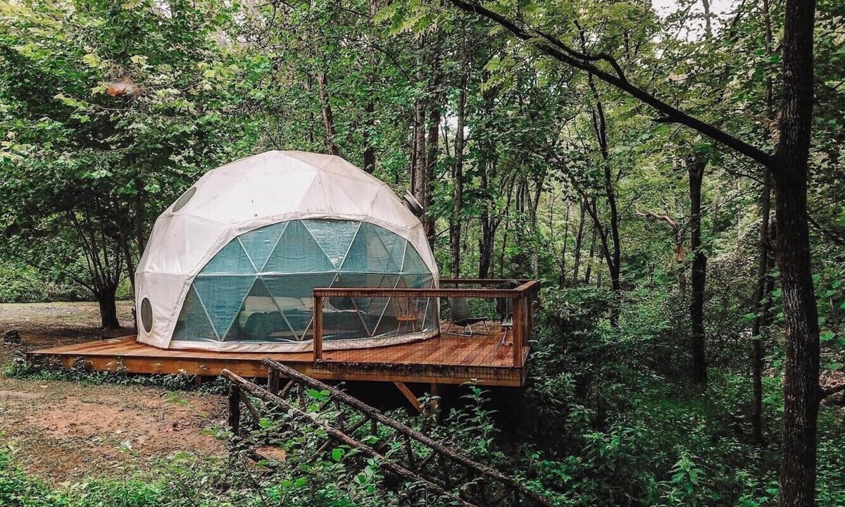 Deep Gap RV Rental | Glamping Geodesic Dome Tent - Trout Stream, Fire Pit & Privacy