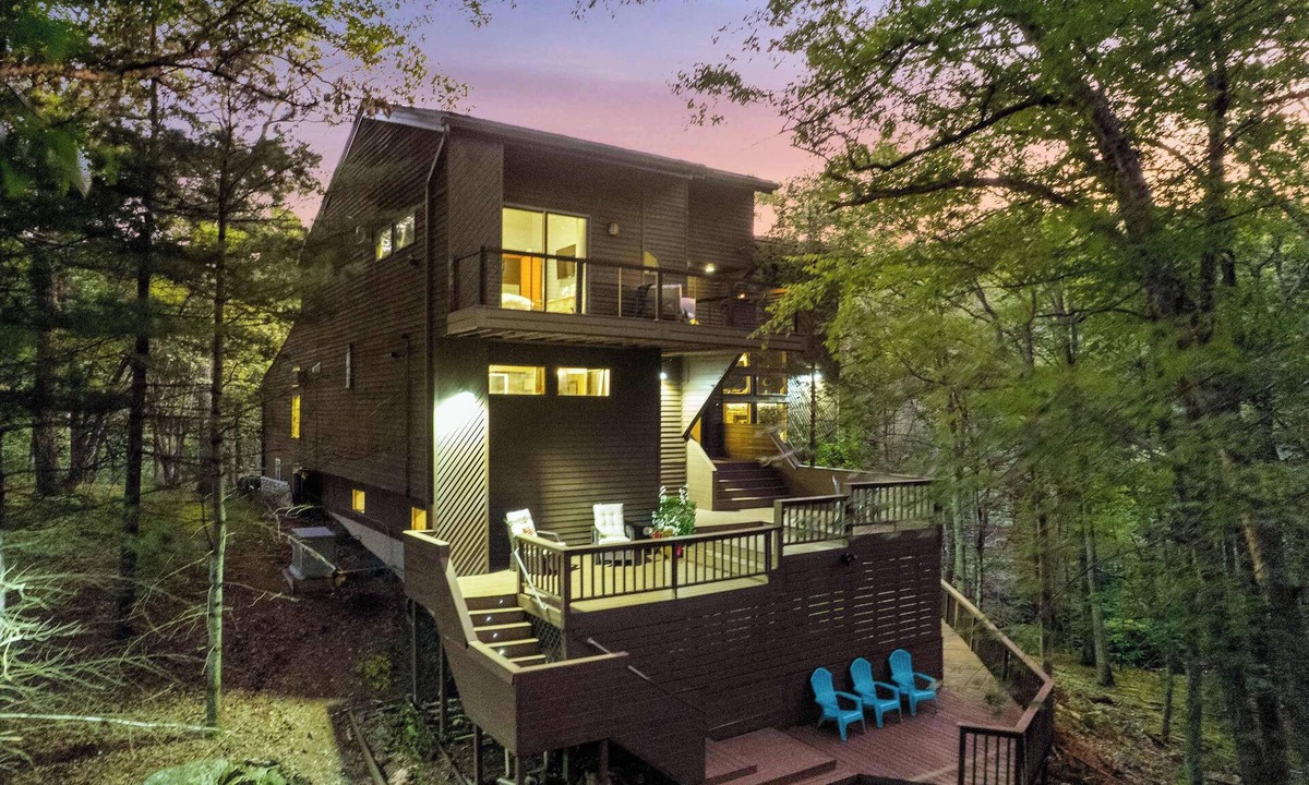 Bushkill House | Waterfall Views! Hot Tub, Game Room, Dog Friendly