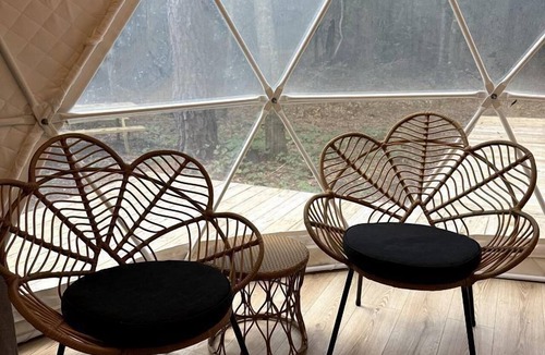 Ruffin RV Rental | Dome Tent Retreat with Private Wood-Fired Hot Tub in Branchville, South Carolina
