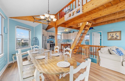 Salvo House | Oceanfront Dog Friendly Home w/Shuffleboard, Smart TV, and Direct Beach Access