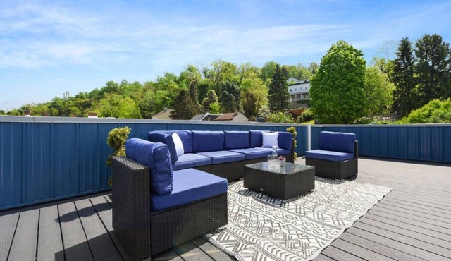 ★ HostWise Stays ★ Rooftop Deck & Fire Pit Haven | Theater & Balcony