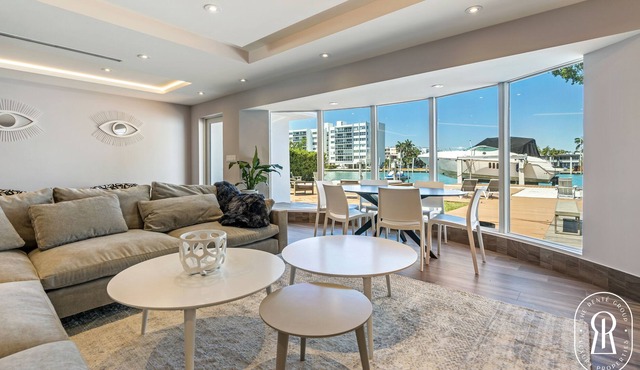 Modern Waterfront Villa in the Heart of Surfside with heated pool on the bay