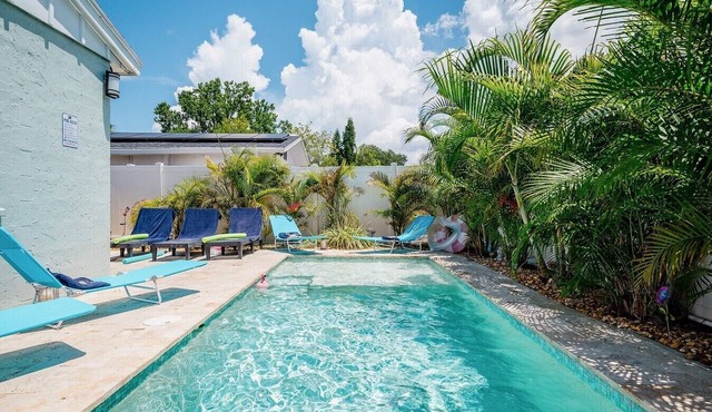 Tropical Disco Mins to St Pete Bchs ·4BR ·Sleep 10 ·Private Pool ·70s Lounge