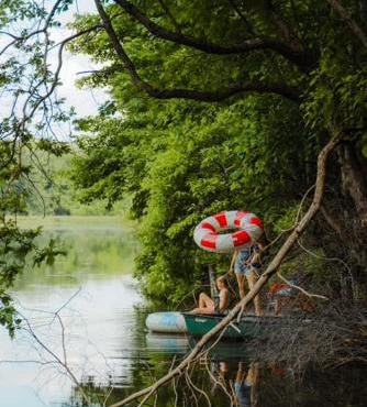 Waterfront A Frame with Dock Canoe Kayaks Family